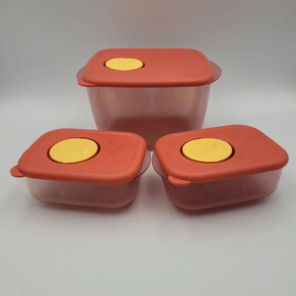 Tupperware Rock N Serve Red Microwave Vented Containers (1) 6-1/4 Cup (2) 1 Cup